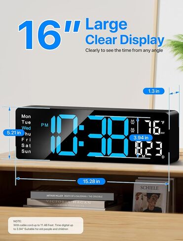Mashi Digital Wall Clock ، 16 "عرض رقمي كبير مع التحكم عن بعد ، وساعة الحائط التلقائية مع ضوء ليلي ، ديست ، أسبوع التاريخ ، مؤقت لغرفة المعيشة ، غرفة النوم ، ديكور ، هدية للمسنين in Kuwait