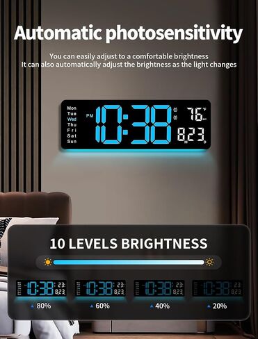 Mashi Digital Wall Clock ، 16 "عرض رقمي كبير مع التحكم عن بعد ، وساعة الحائط التلقائية مع ضوء ليلي ، ديست ، أسبوع التاريخ ، مؤقت لغرفة المعيشة ، غرفة النوم ، ديكور ، هدية للمسنين in Kuwait