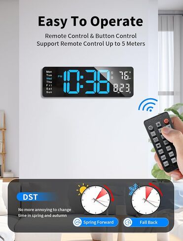 Mashi Digital Wall Clock ، 16 "عرض رقمي كبير مع التحكم عن بعد ، وساعة الحائط التلقائية مع ضوء ليلي ، ديست ، أسبوع التاريخ ، مؤقت لغرفة المعيشة ، غرفة النوم ، ديكور ، هدية للمسنين in Kuwait
