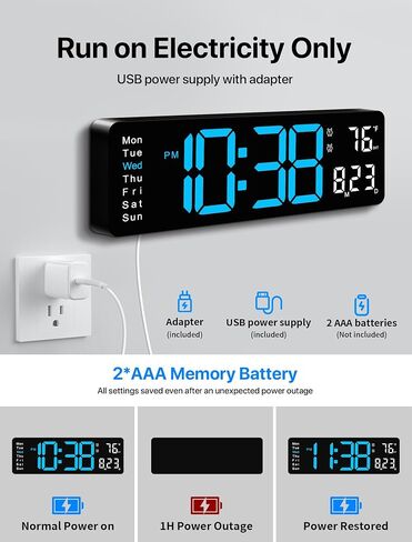 Mashi Digital Wall Clock ، 16 "عرض رقمي كبير مع التحكم عن بعد ، وساعة الحائط التلقائية مع ضوء ليلي ، ديست ، أسبوع التاريخ ، مؤقت لغرفة المعيشة ، غرفة النوم ، ديكور ، هدية للمسنين in Kuwait