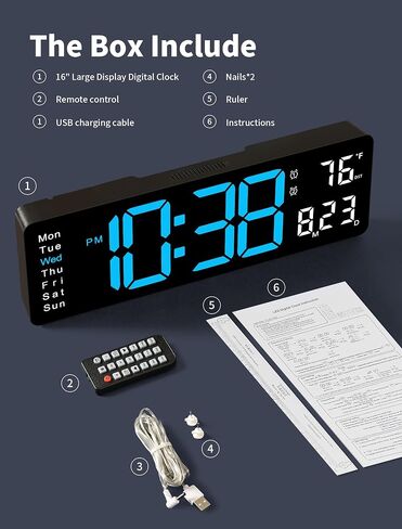 Mashi Digital Wall Clock ، 16 "عرض رقمي كبير مع التحكم عن بعد ، وساعة الحائط التلقائية مع ضوء ليلي ، ديست ، أسبوع التاريخ ، مؤقت لغرفة المعيشة ، غرفة النوم ، ديكور ، هدية للمسنين in Kuwait