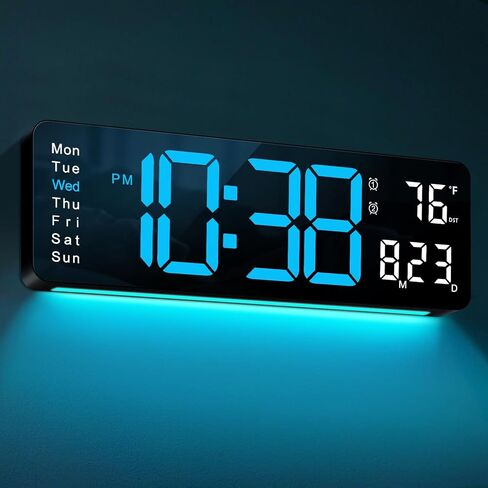 Mashi Digital Wall Clock ، 16 "عرض رقمي كبير مع التحكم عن بعد ، وساعة الحائط التلقائية مع ضوء ليلي ، ديست ، أسبوع التاريخ ، مؤقت لغرفة المعيشة ، غرفة النوم ، ديكور ، هدية للمسنين in Kuwait