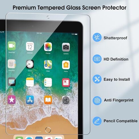 Qularlans 2 Pack Screen Protector Compatible with iPad 9th 8th 7th Generation 10.2 Inch, 9H Hardness HD Screen Tempered Glass Film Guard in Saudi Arabia