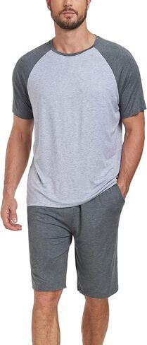 EA'S SECRET Men's Bamboo Rayon Pajama Sets Summer Lightweight Pajamas Soft Short Sleeve Lounge Sleepwear With Pocket in Saudi Arabia