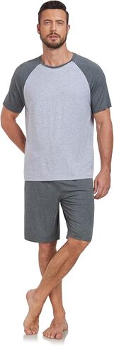 EA'S SECRET Men's Bamboo Rayon Pajama Sets Summer Lightweight Pajamas Soft Short Sleeve Lounge Sleepwear With Pocket in Saudi Arabia