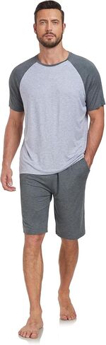EA'S SECRET Men's Bamboo Rayon Pajama Sets Summer Lightweight Pajamas Soft Short Sleeve Lounge Sleepwear With Pocket in Saudi Arabia