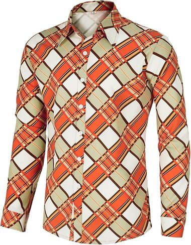 Men's 70s Disco Shirt Paisley 1970s Casual top Retro Floral Long Sleeved Button up Vintage Party Costumes Shirt in Kuwait