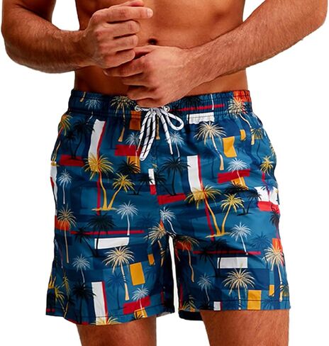 AMIYAN Mens Swim Trunks Hawaiian Beach Shorts Quick Dry Board Shorts Bathing Suits Swimwear with Mesh Lining Pockets in Saudi Arabia