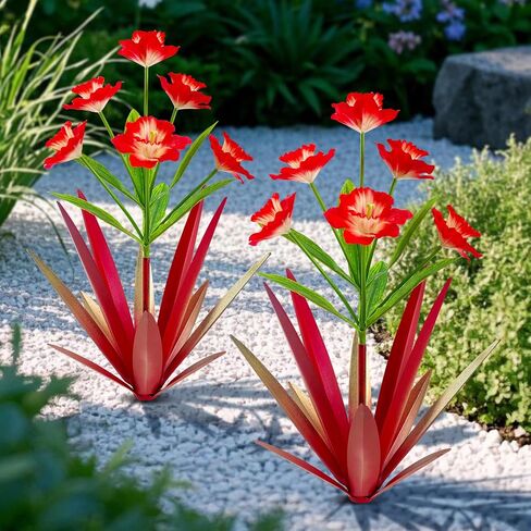Homight Metal Agave Plant Outdoor Decoration Outdoor Garden Decoration Daffodils Flowers Mexican Yard Art Daffodils Flowers Decorative Garden Gift (2 Big red Daffodil) in Kuwait