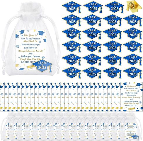 Tondiamo 30 Set Graduation Pins Bulk Class of 2025 Graduation Cap Badges Pins with Cards and Organza Bags Congrats 2025 Souvenir Gift for Student Teacher School in Saudi Arabia
