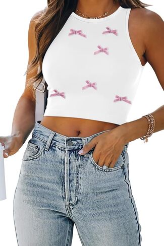 Women's Coquette Crop Top Cute Y2k 3D Bow Preppy Racerback Tank Tops Summer Sleeveless Going Out Clothes Teen Girls in Kuwait