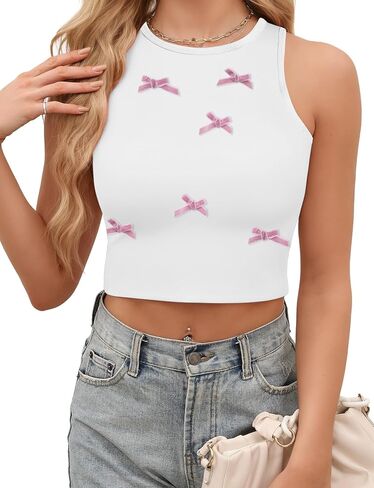 Women's Coquette Crop Top Cute Y2k 3D Bow Preppy Racerback Tank Tops Summer Sleeveless Going Out Clothes Teen Girls in Kuwait
