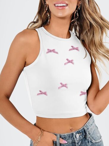 Women's Coquette Crop Top Cute Y2k 3D Bow Preppy Racerback Tank Tops Summer Sleeveless Going Out Clothes Teen Girls in Kuwait