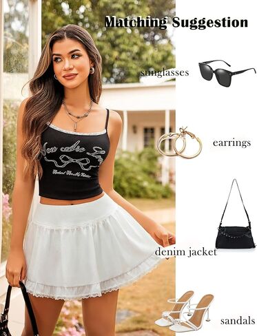 Avidlove Women High Waist Mini Skirt Flowy A Line Ruffle Hem Y2K Cute Skirts Casual in Kuwait