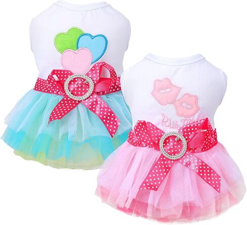 2-Pack Dog Dresses for Small Dog Girls Cute Princess Girl Dog Clothes with Bling Rhinestones Tutu Pet Dress Outfit Female Dog Clothes for Small Dog Girl Teacup Chihuahua Yorkie (XX-Small) in Saudi Arabia