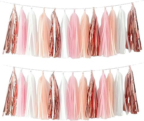 Rose Gold Peach White Pink Tassel Garland Banner, 20 Pack, Tassel Garland Party Decorations for Birthday, Boho Music Festival, Baby Shower,Bridal,Wedding in Kuwait