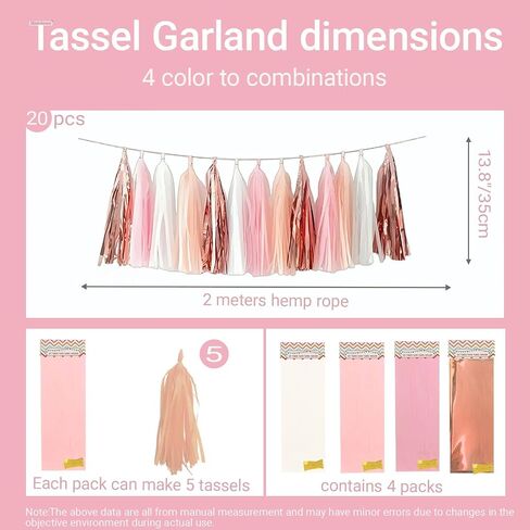 Rose Gold Peach White Pink Tassel Garland Banner, 20 Pack, Tassel Garland Party Decorations for Birthday, Boho Music Festival, Baby Shower,Bridal,Wedding in Kuwait