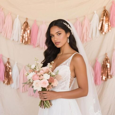 Rose Gold Peach White Pink Tassel Garland Banner, 20 Pack, Tassel Garland Party Decorations for Birthday, Boho Music Festival, Baby Shower,Bridal,Wedding in Kuwait