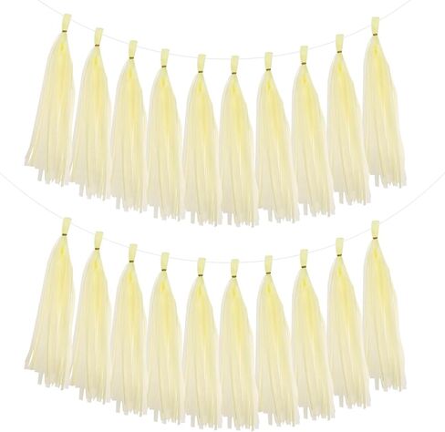 MECCANIXITY 20Pcs Tassel Garland Banner Tissue Paper for Streamers Party Decorations, Valentine's Day Birthday Decor for Women with Rope and Tie Wire (Cream White, 14.6Inch) in Saudi Arabia