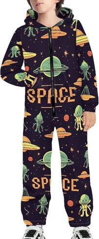Kids 3D Galaxy Novelty Print Sky Graphic Jumpsuits Zip Up Hoodie One Piece Rompers Boys Girls in Kuwait