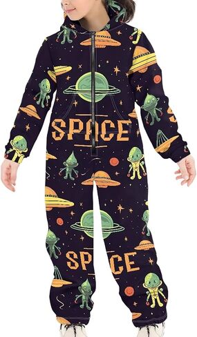 Kids 3D Galaxy Novelty Print Sky Graphic Jumpsuits Zip Up Hoodie One Piece Rompers Boys Girls in Kuwait