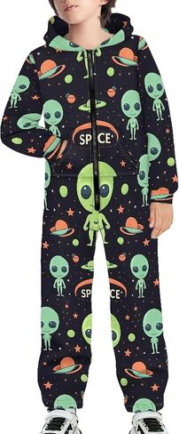 Kids 3D Galaxy Novelty Print Sky Graphic Jumpsuits Zip Up Hoodie One Piece Rompers Boys Girls in Kuwait