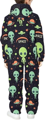 Kids 3D Galaxy Novelty Print Sky Graphic Jumpsuits Zip Up Hoodie One Piece Rompers Boys Girls in Kuwait