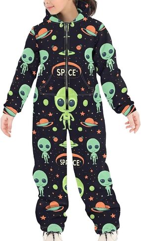 Kids 3D Galaxy Novelty Print Sky Graphic Jumpsuits Zip Up Hoodie One Piece Rompers Boys Girls in Kuwait