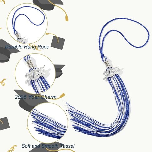 2025 Graduation Tassels,1Pcs Cap Tassel Decoration with 2025 Year Gold Date Charms,Graduate Gifts for Ceremonies Souvenir High School,Blue and White in Saudi Arabia