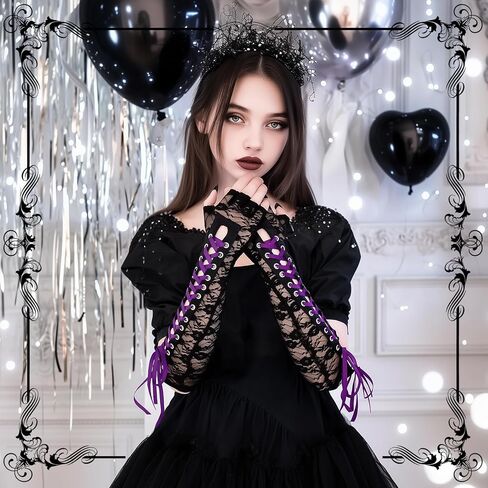 Lace Sleeves Steam Punk Goth Witch Elbow Lace Up Arm Warmer Lace Gloves in Saudi Arabia
