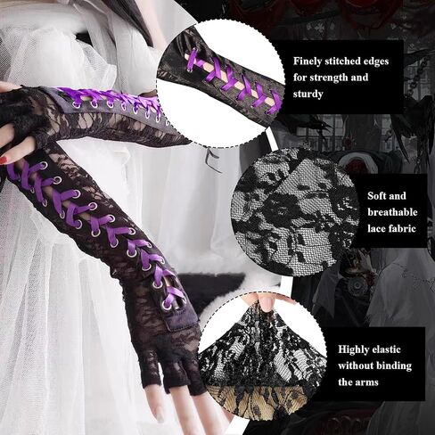 Lace Sleeves Steam Punk Goth Witch Elbow Lace Up Arm Warmer Lace Gloves in Saudi Arabia