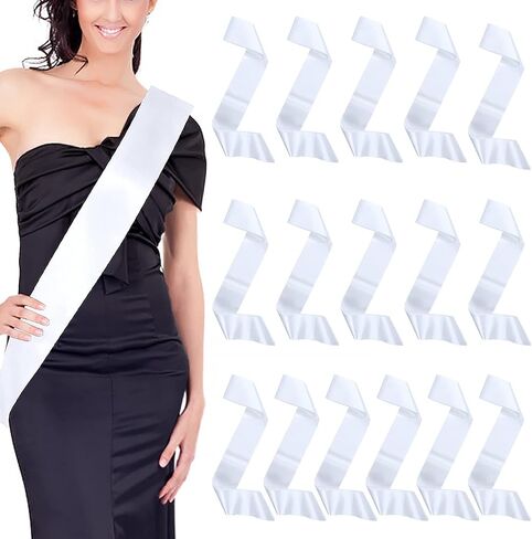 Dreamtop 16PCS SASH SASH WHITE فارغ وشاح فارغ فارغ للمسابقات كبار SASH 2025 وايت وشاح للتجميل مسابقة ملكة الجمال in Kuwait