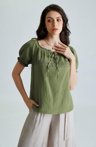 Scarlet Darkness Renaissance Shirt Women Summer Crew Neck Short Sleeve Peasant Tops in Kuwait