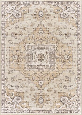 5x7 Area Rugs for Living Room, Stain Resistant Neutral Washable Rugs for Dining Rooms, Floral Vintage Non-Slip Thin Large Size Area Rug(Beige) in Saudi Arabia