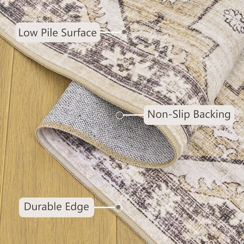 5x7 Area Rugs for Living Room, Stain Resistant Neutral Washable Rugs for Dining Rooms, Floral Vintage Non-Slip Thin Large Size Area Rug(Beige) in Saudi Arabia