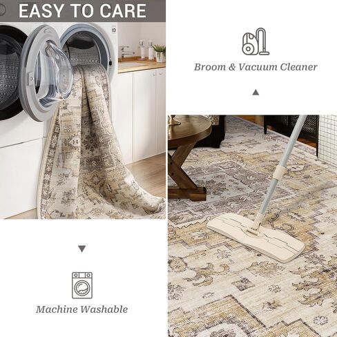 5x7 Area Rugs for Living Room, Stain Resistant Neutral Washable Rugs for Dining Rooms, Floral Vintage Non-Slip Thin Large Size Area Rug(Beige) in Saudi Arabia