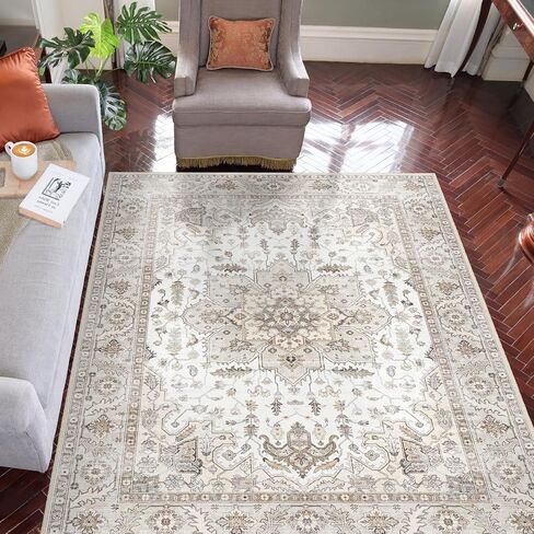 Area Rug 5x7, Machine Washable Rugs for Bedroom, Large Non Slip Persian Rug for Bedroom Living Room Kitchen Entryway Bathroom Office Carpet Brown… in Saudi Arabia
