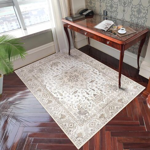 Area Rug 5x7, Machine Washable Rugs for Bedroom, Large Non Slip Persian Rug for Bedroom Living Room Kitchen Entryway Bathroom Office Carpet Brown… in Saudi Arabia