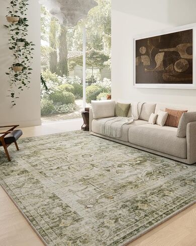 8x10 Area Rugs for Living Room: Washable Rug Stain Resistant Distressed Vintage Floral Rug Non Slip Low Pile Faux Wool Soft Large Area Rugs for Bedroom Bedside Farmhouse Dining Room Kids Nursery in Saudi Arabia