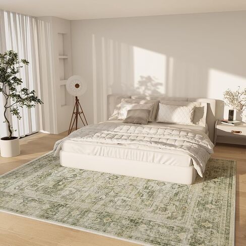 8x10 Area Rugs for Living Room: Washable Rug Stain Resistant Distressed Vintage Floral Rug Non Slip Low Pile Faux Wool Soft Large Area Rugs for Bedroom Bedside Farmhouse Dining Room Kids Nursery in Saudi Arabia