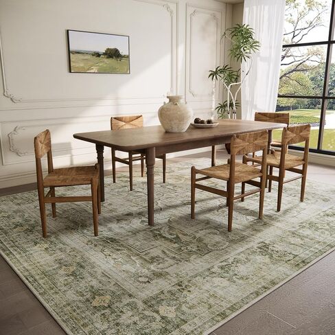 8x10 Area Rugs for Living Room: Washable Rug Stain Resistant Distressed Vintage Floral Rug Non Slip Low Pile Faux Wool Soft Large Area Rugs for Bedroom Bedside Farmhouse Dining Room Kids Nursery in Saudi Arabia