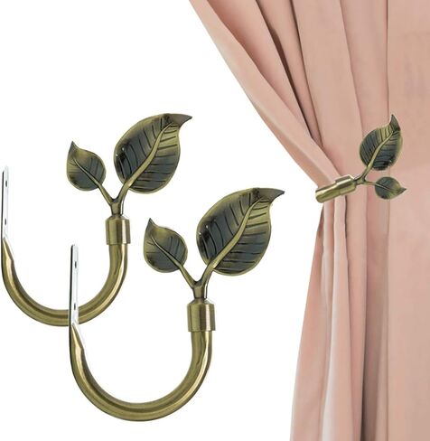 Leaf Shaped Curtain Holdbacks 2pcs, Handmade Metal Curtain Side Holders for Wall, Antique Brass Curtain Tieback Hook Pull Backs for Drapes Window Home Decoration in Kuwait