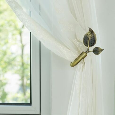 Leaf Shaped Curtain Holdbacks 2pcs, Handmade Metal Curtain Side Holders for Wall, Antique Brass Curtain Tieback Hook Pull Backs for Drapes Window Home Decoration in Kuwait