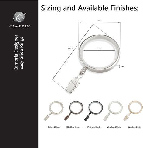 MODE Cambria Designer Series - Premium Easy Glide 18 Count Curtain Rings - Metal with Smooth, Quiet Nylon Inserts with Clips - 2 inch Diameter (1-5/8 inch Inside Diameter) - Oil Rubbed Bronze in Kuwait