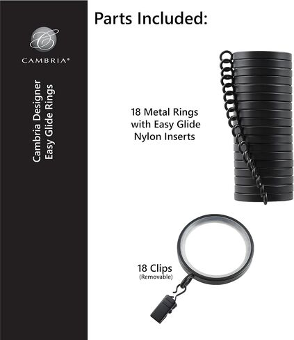 MODE Cambria Designer Series - Premium Easy Glide 18 Count Curtain Rings - Metal with Smooth, Quiet Nylon Inserts with Clips - 2 inch Diameter (1-5/8 inch Inside Diameter) - Oil Rubbed Bronze in Kuwait