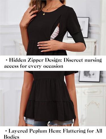Ecavus Women's Nursing Top Short Sleeve Breastfeeding Tee with Hidden Zipper Loose Fit Maternity Tunic Pregnancy Shirt in Saudi Arabia