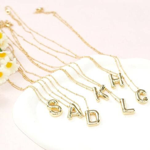 قلادة ذهبية على شكل حرف فقاعي للنساء، سلسلة مطلية بالذهب عيار 18 قيراط وقلادة ساحرة وقلادة بالون الاسم الأولي مجوهرات للبنات والرجال هدايا in Kuwait