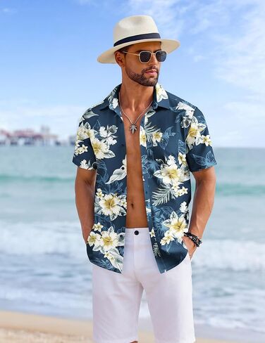 COOFANDY Mens Hawaiian Shirts Short Sleeve Tropical Button Down Shirts Floral Summer Beach Shirt in Kuwait