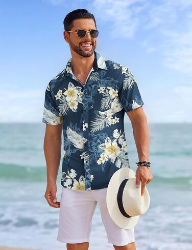 COOFANDY Mens Hawaiian Shirts Short Sleeve Tropical Button Down Shirts Floral Summer Beach Shirt in Kuwait