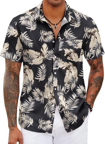 COOFANDY Mens Hawaiian Shirts Short Sleeve Tropical Button Down Shirts Floral Summer Beach Shirt in Kuwait